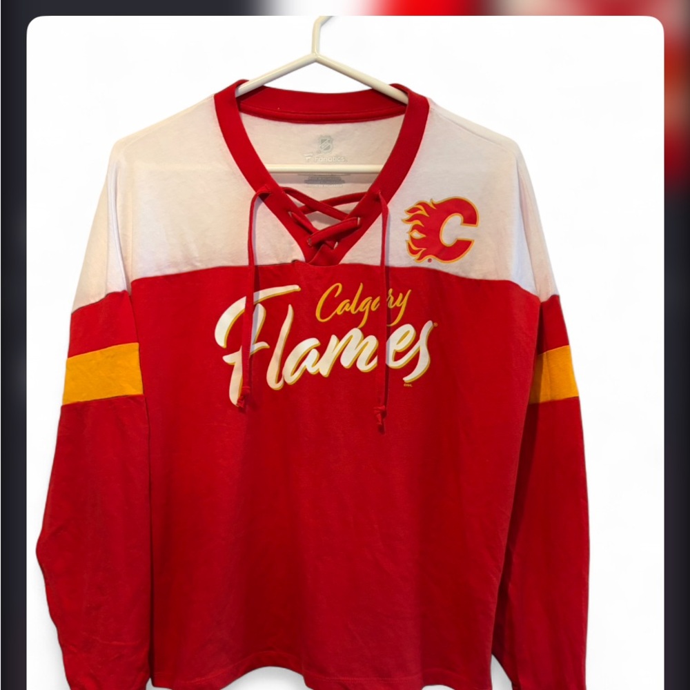 NHL Calgary Flames Red White Lace-Up Jersey Top